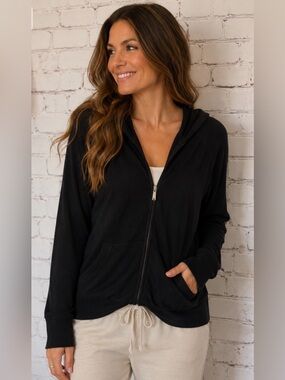 J JILL CASHMERE ZIP FRONT HOODED SWEATER JACKET SOFT WARM COZY LOUNGE WEAR